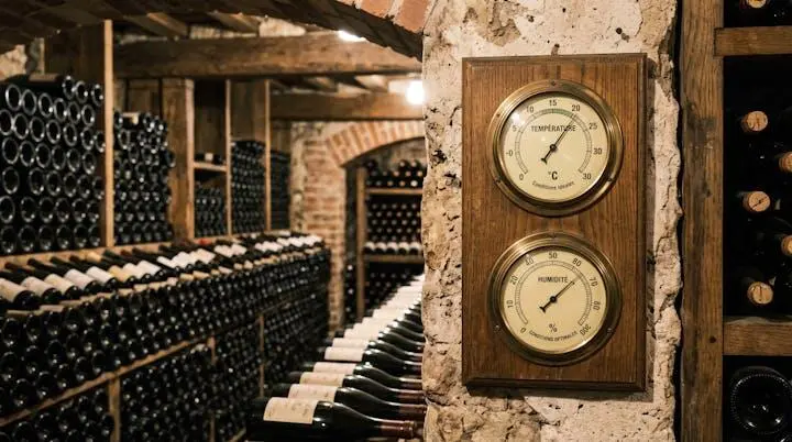 Thermomètre et hygromètre dans une cave à vin pour contrôler les conditions